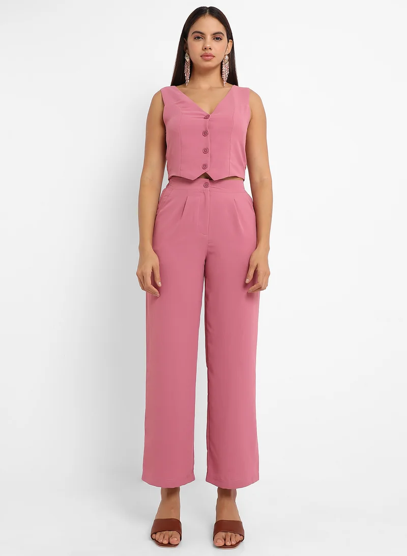 كامبوس سوترا Women's Salmon PInk Chic Vest Co-Ord Set For Casual Wear | Sleeveless | Polyester Fabric | V Neck Clothing Set Crafted With Comfort Fit For Everyday Wear